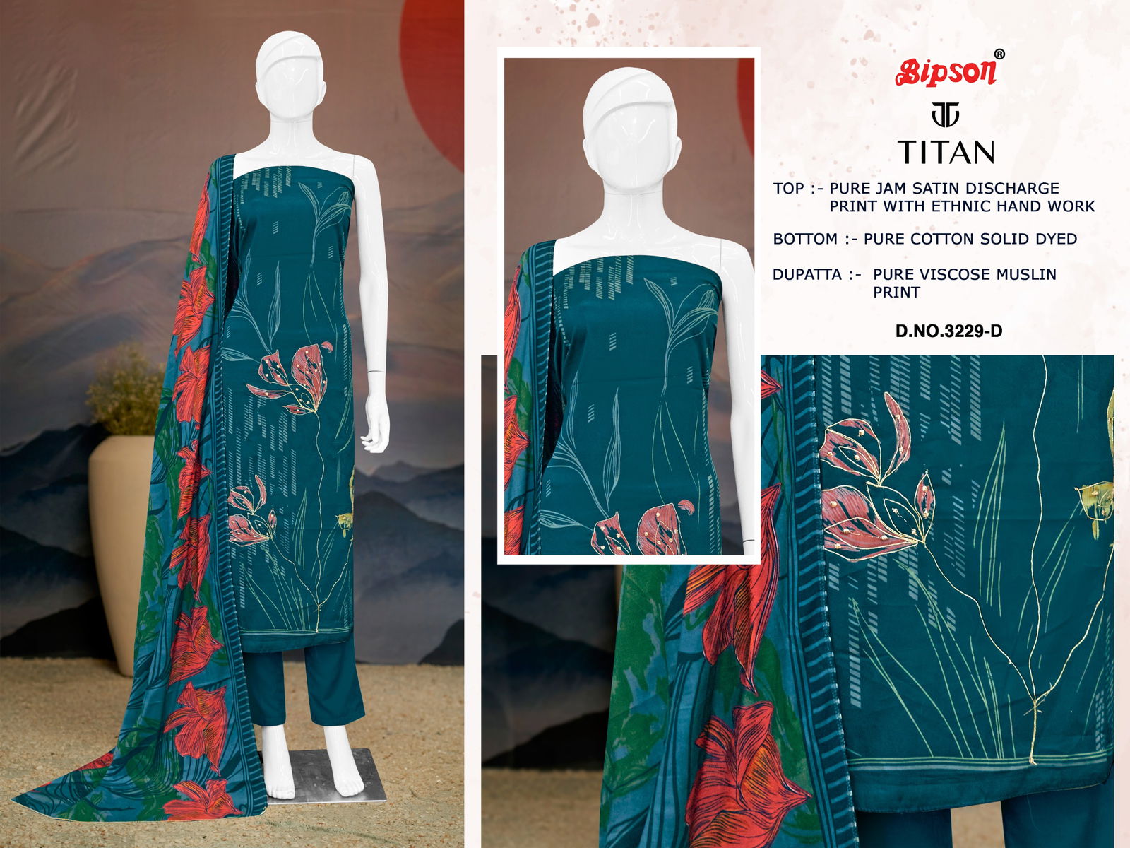 Titan 3229 By Bipson Jam Satin Printed Dress Material Wholesalers In Delhi